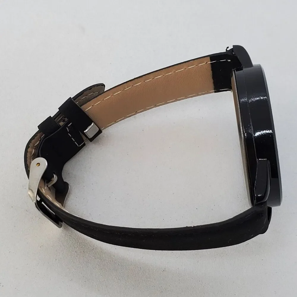 Men's Watch 42MM Black Dial Case Date Black Leather‎ Bands Analog Watch